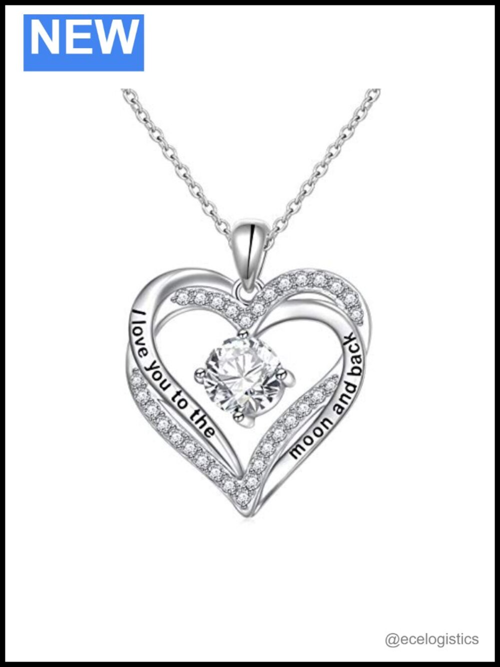 925 Sterling Silver Double Heart Necklace Cubic Zirconia Pendant